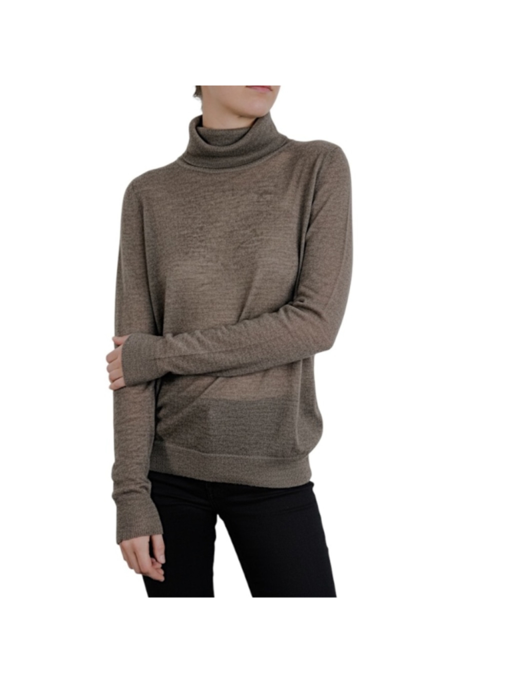 MOU Italy brown wool alpaca lightweight sheer classic turtleneck sweater XS